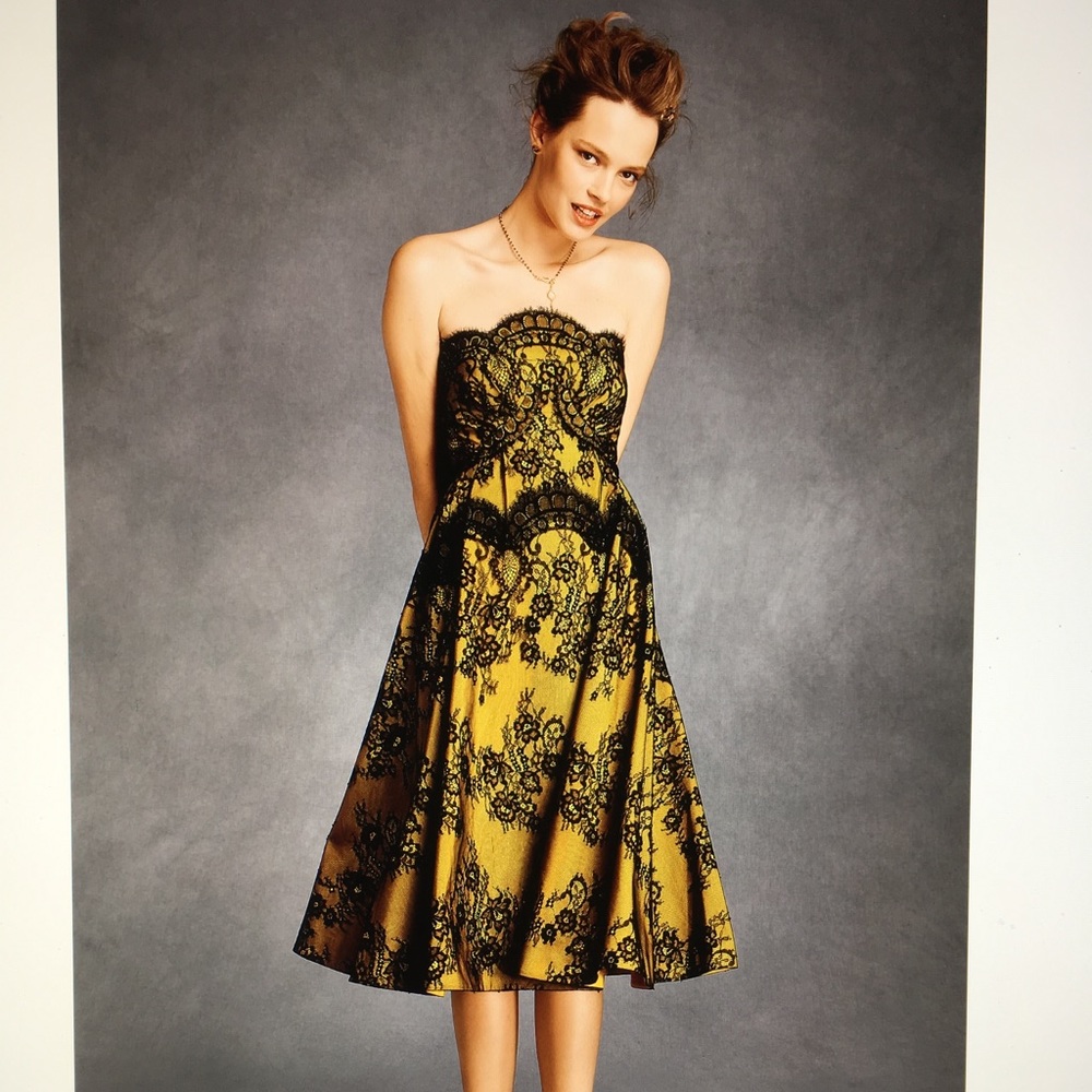 BHLDN Black Lace & Mustard Dress Sz 2